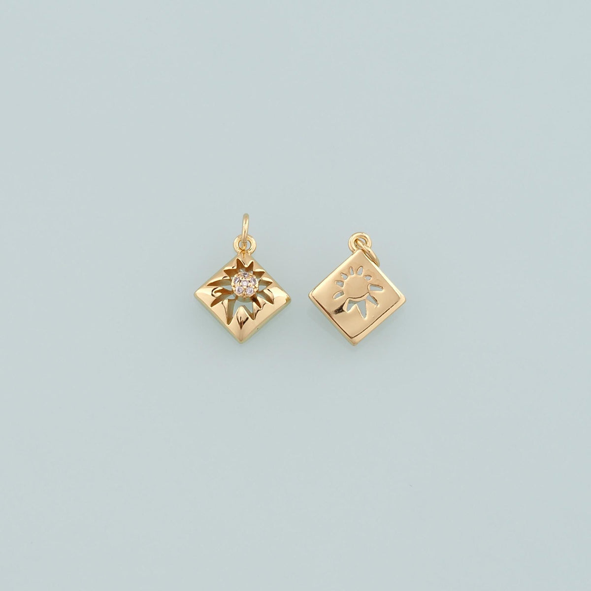 18K Gold Filled Rhombus Pendant,CZ Micro Pave Rhombus Charm Bracelet Necklace for DIY Jewelry Making Supply