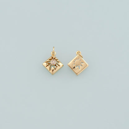 18K Gold Filled Rhombus Pendant,CZ Micro Pave Rhombus Charm Bracelet Necklace for DIY Jewelry Making Supply