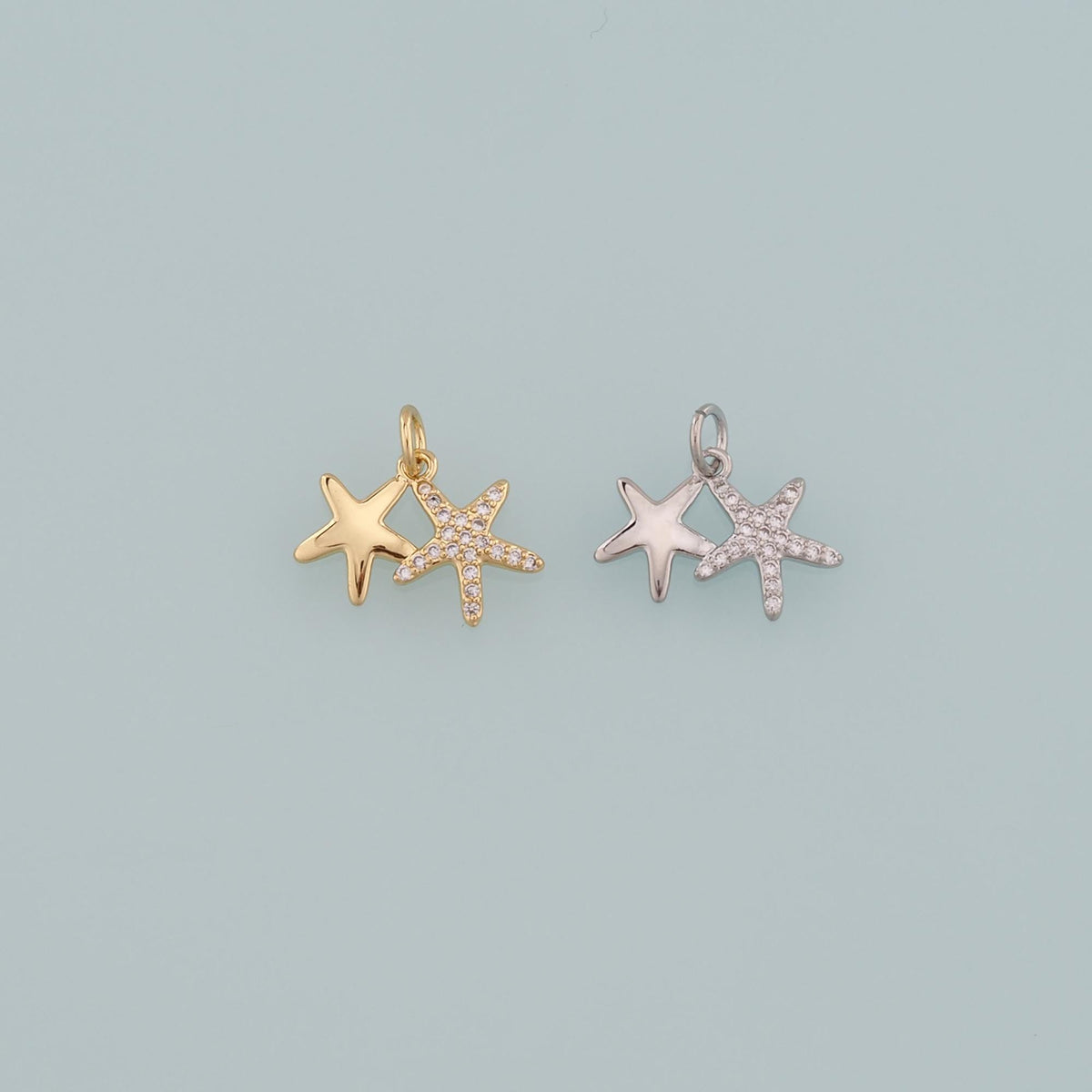 Gold Starfish Charms,18K Gold Filled Sea Star Pendant,CZ Micro Pave Starfish Charm Bracelet Necklace for DIY Jewelry Making S