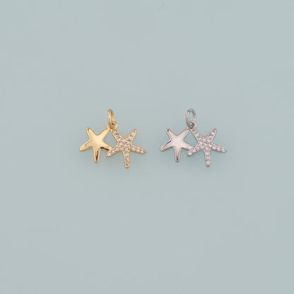 Gold Starfish Charms,18K Gold Filled Sea Star Pendant,CZ Micro Pave Starfish Charm Bracelet Necklace for DIY Jewelry Making S