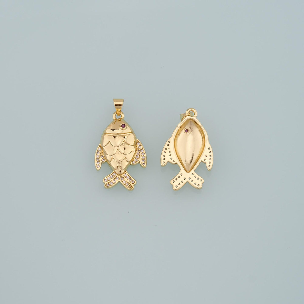 18K Gold Filled Fish CZ Charm Pendant for Jewelry Making