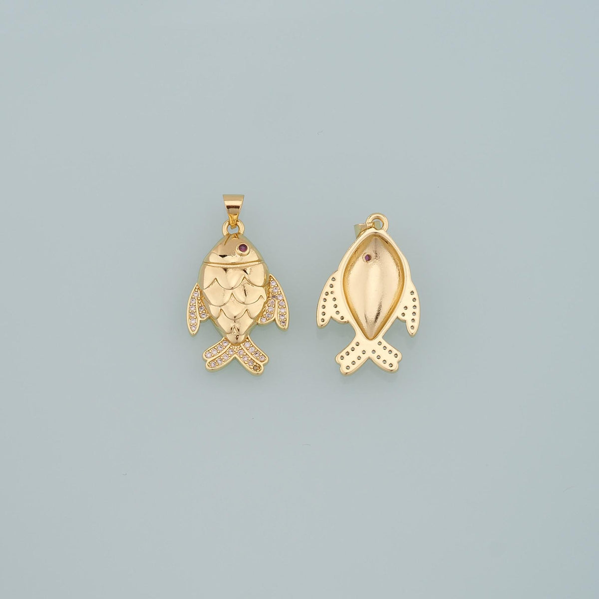Gold Fish Charms,18K Gold Filled Fish Pendant,CZ Micro Pave Fish Charm Bracelet Necklace for DIY Jewelry Making Supply