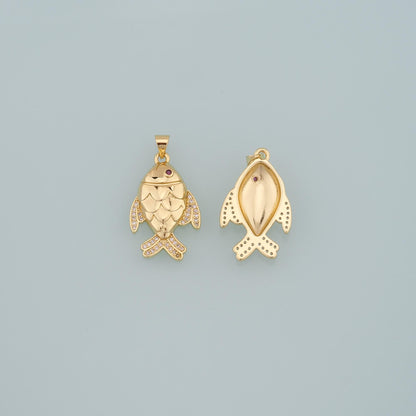 Gold Fish Charms,18K Gold Filled Fish Pendant,CZ Micro Pave Fish Charm Bracelet Necklace for DIY Jewelry Making Supply