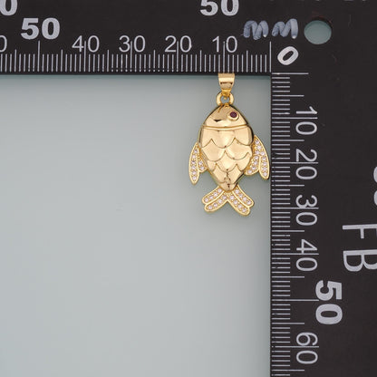 18K Gold Filled Fish CZ Charm Pendant for Jewelry Making