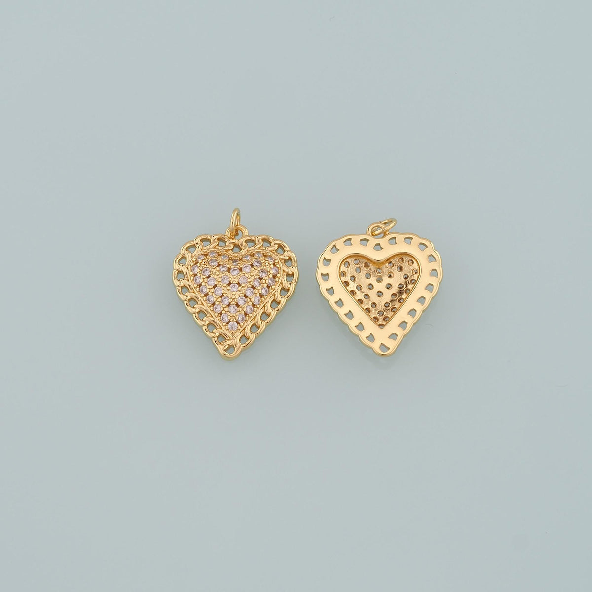 Gold Heart Charms,18K Gold Filled Heart Pendant,CZ Micro Pave Heart Charm Bracelet Necklace for DIY Jewelry Making Supply