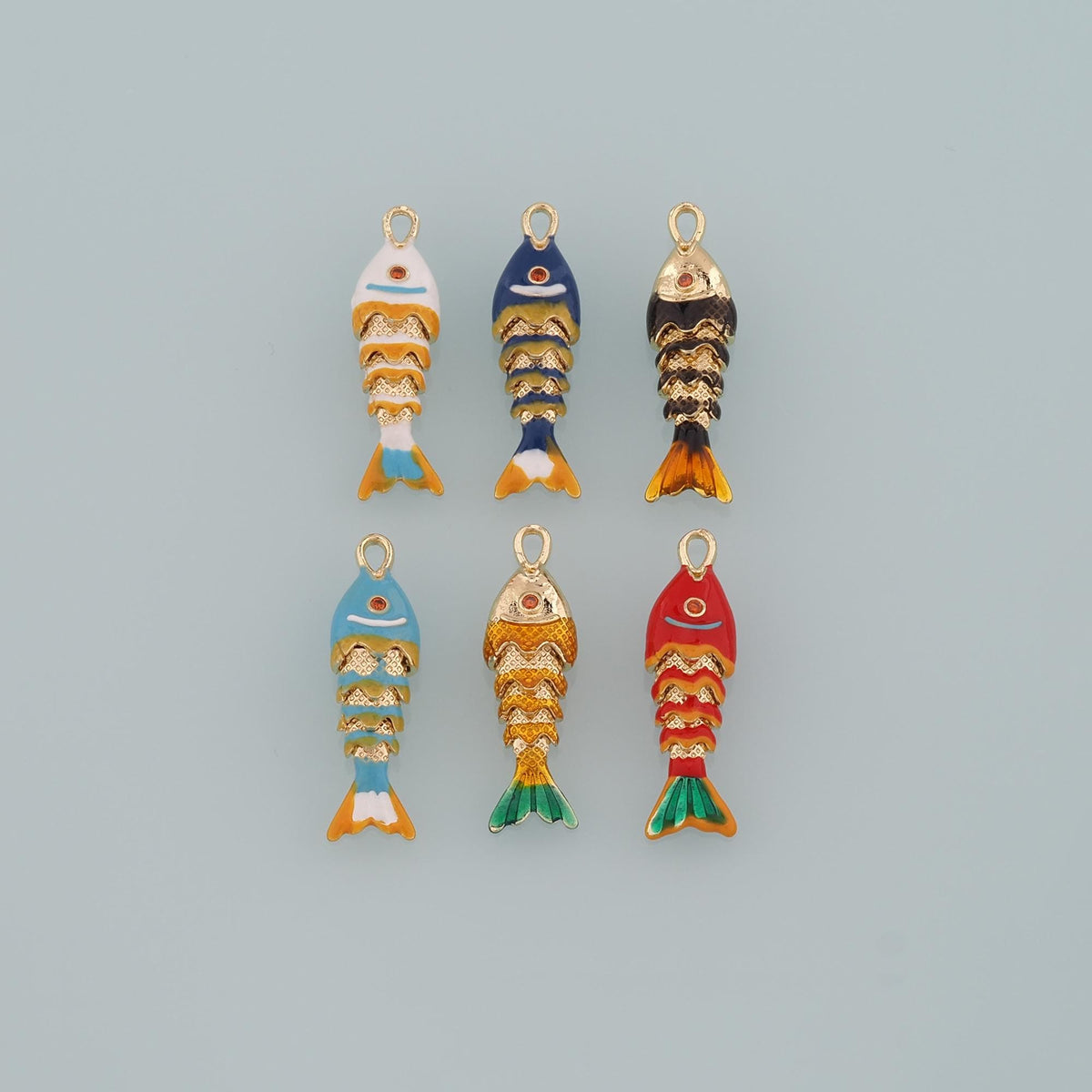 Gold Fish Charms,18K Gold Filled Enamel Fish Pendant,Reticulated Fish Charm Bracelet Necklace for DIY Jewelry Making Supply