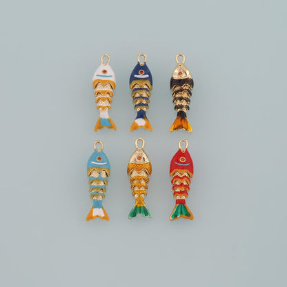 Gold Fish Charms,18K Gold Filled Enamel Fish Pendant,Reticulated Fish Charm Bracelet Necklace for DIY Jewelry Making Supply