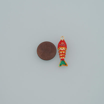 Gold Fish Charms,18K Gold Filled Enamel Fish Pendant,Reticulated Fish Charm Bracelet Necklace for DIY Jewelry Making Supply