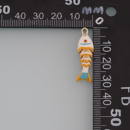 Gold Fish Charms,18K Gold Filled Enamel Fish Pendant,Reticulated Fish Charm Bracelet Necklace for DIY Jewelry Making Supply
