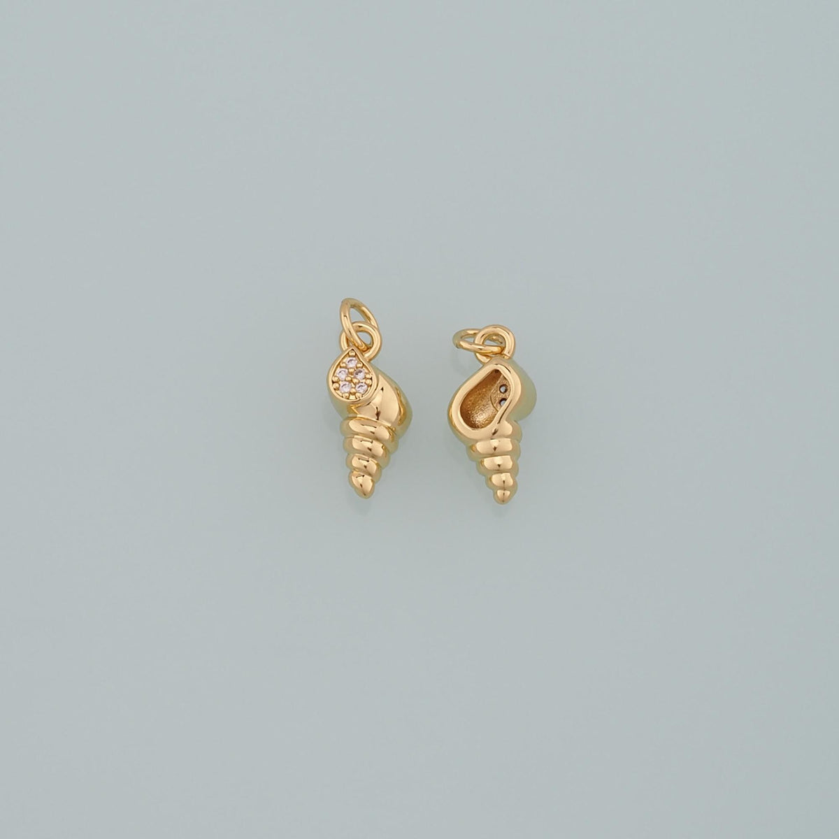 18K Gold Filled Shell CZ Charm Pendant for Jewelry Making