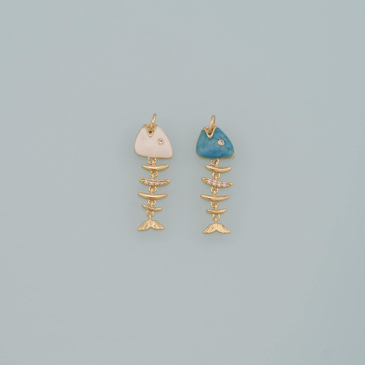 Gold Fish Charms,18K Gold Filled Fish Pendant,Enamel Reticulated Fish Bones Charm Bracelet Necklace for DIY Jewelry Making Su