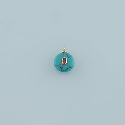 18K Gold Filled Round Pendant,Natural Stone Charm Bracelet Necklace for DIY Jewelry Making Supply