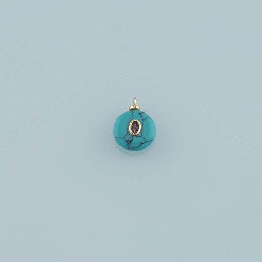 18K Gold Filled Round Pendant,Natural Stone Charm Bracelet Necklace for DIY Jewelry Making Supply