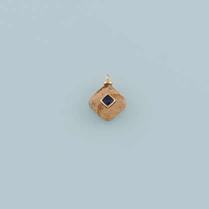 18K Gold Filled Rhombus Pendant,Natural Stone Charm Bracelet Necklace for DIY Jewelry Making Supply