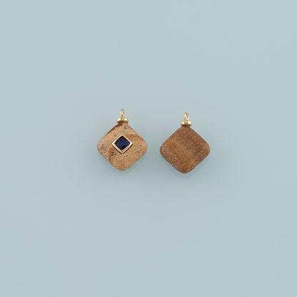 18K Gold Filled Rhombus Pendant,Natural Stone Charm Bracelet Necklace for DIY Jewelry Making Supply