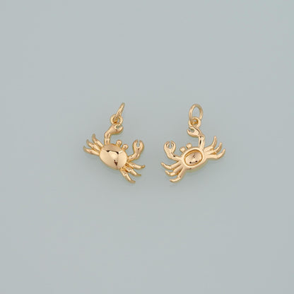 Gold Marine Life Charms,18K Gold Filled Crab Pendant,Crab Charms Bracelet Necklace for DIY Jewelry Making Supply