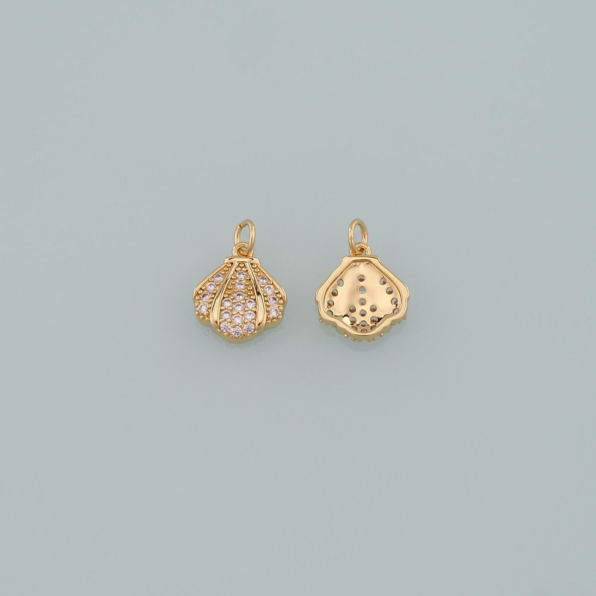 Gold Shell Charms,18K Gold Filled Scallop Pendant,CZ Micro Pave Conch Shell Charm Bracelet Necklace for DIY Jewelry Making Su