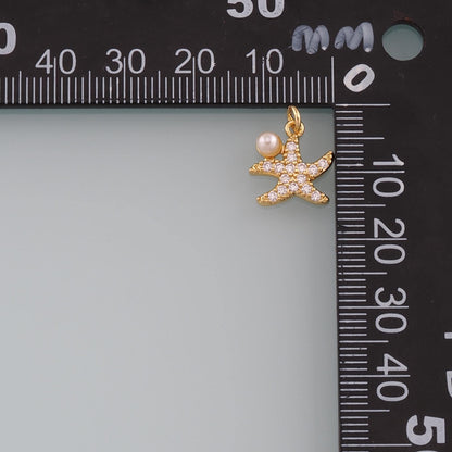 Gold Starfish Charms,18K Gold Filled Pearl Sea Star Pendant,CZ Micro Pave Starfish Charm Bracelet Necklace for DIY Jewelry Ma