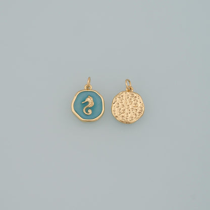 Gold Sea Animals Charm,18K Gold Filled Seahorse Pendant,Enamel Seahorse Charm Bracelet Necklace for DIY Jewelry Making Supply