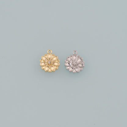 18K Gold Filled Flower CZ Charm Pendant for Jewelry Making