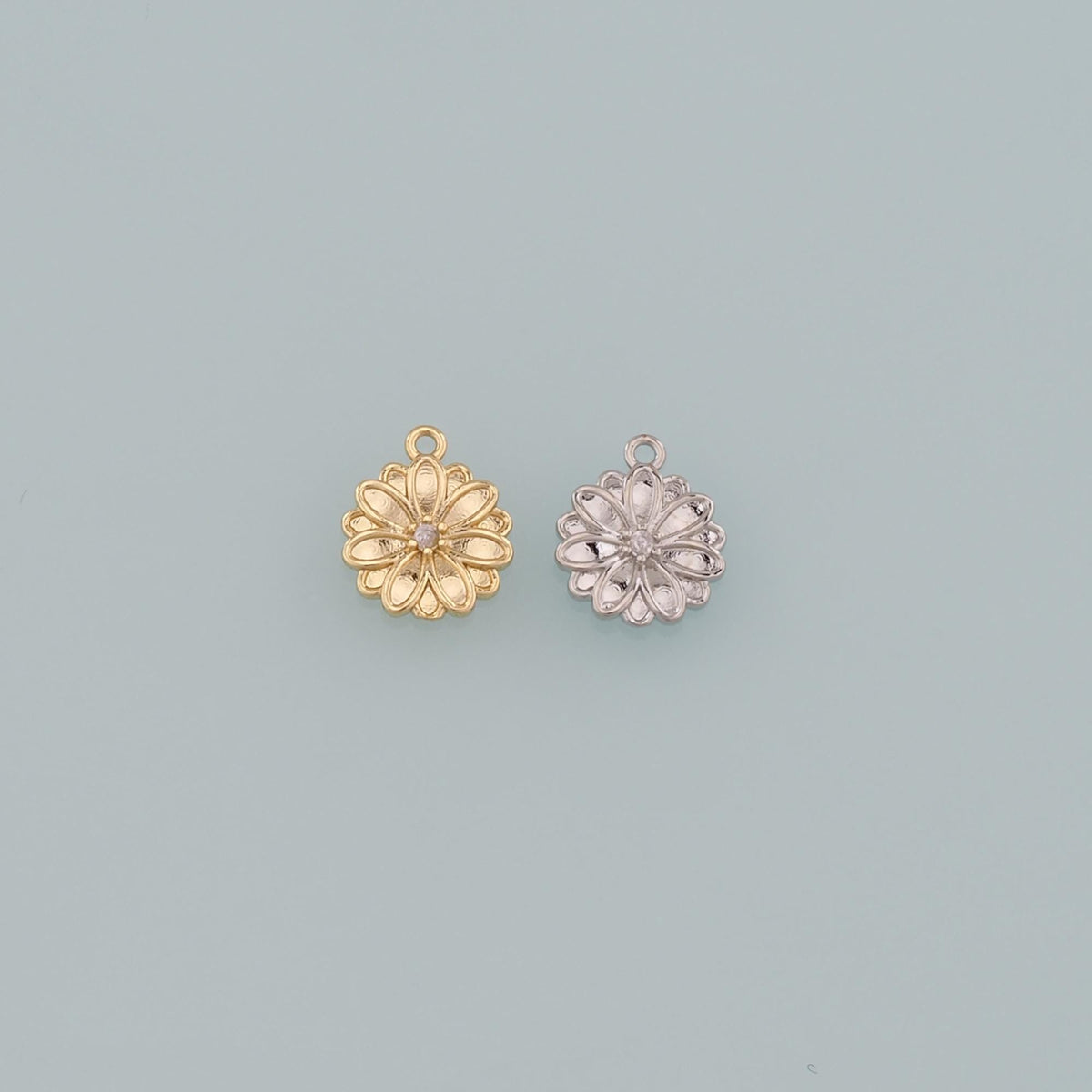 Gold Flower Charms,18K Gold Filled Flower Pendant,CZ Micro Pave Flower Charm Bracelet Necklace for DIY Jewelry Making Supply