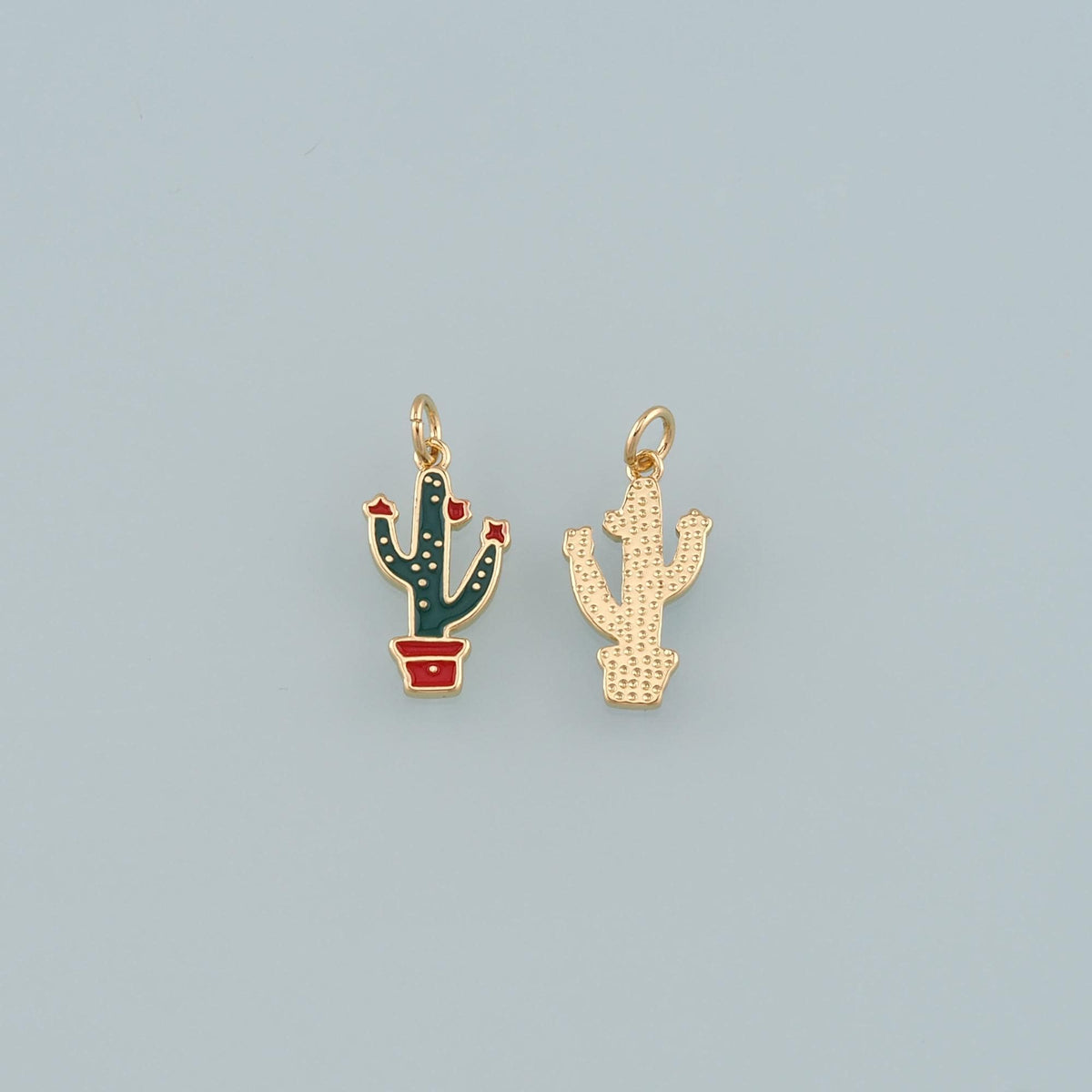 Gold Cactus Charms,18K Gold Filled Cactus Pendant,Enamel Desert Charm Bracelet Necklace for DIY Jewelry Making Supply