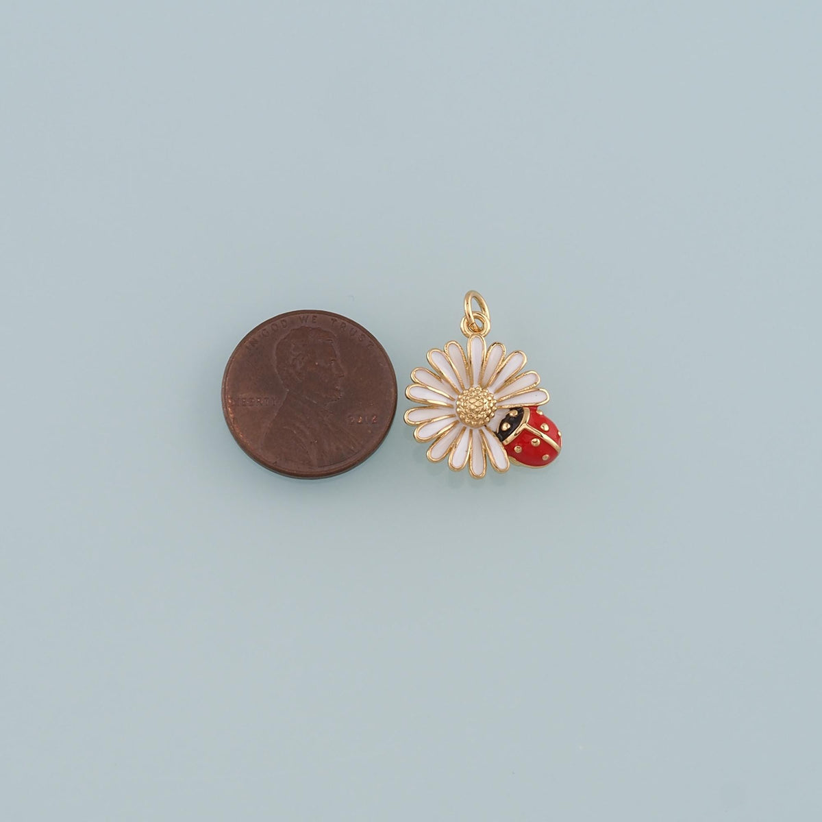 Gold Ladybug Daisy Charms,18K Gold Filled Daisy Pendant,Enamel Ladybug Charms Bracelet Necklace for DIY Jewelry Making Supply