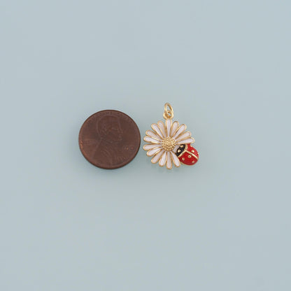 Gold Ladybug Daisy Charms,18K Gold Filled Daisy Pendant,Enamel Ladybug Charms Bracelet Necklace for DIY Jewelry Making Supply