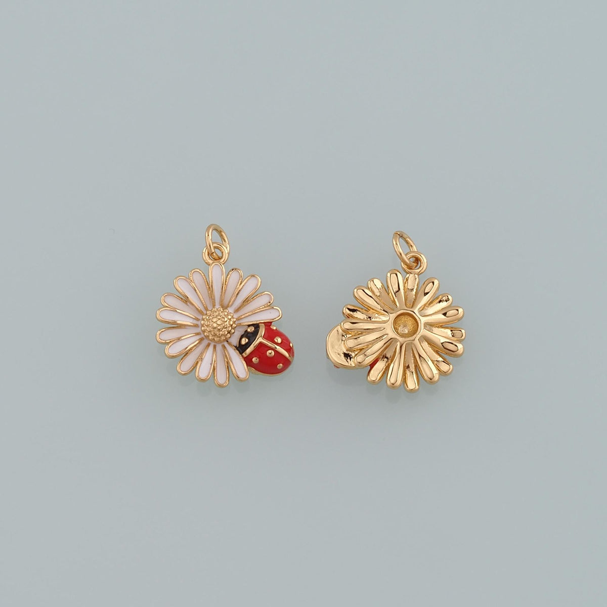 Gold Ladybug Daisy Charms,18K Gold Filled Daisy Pendant,Enamel Ladybug Charms Bracelet Necklace for DIY Jewelry Making Supply