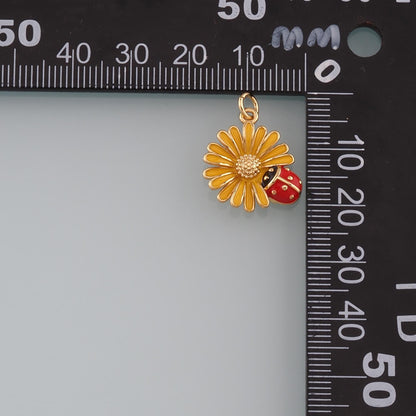 Gold Ladybug Daisy Charms,18K Gold Filled Daisy Pendant,Enamel Ladybug Charms Bracelet Necklace for DIY Jewelry Making Supply
