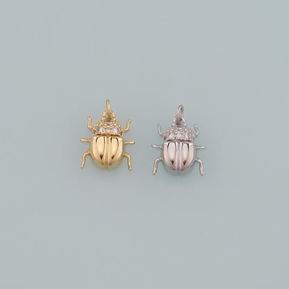 Gold Beetle Charms,18K Gold Filled Beetle Pendant,CZ Micro Pave Insect Charm Bracelet Necklace for DIY Jewelry Making Supply