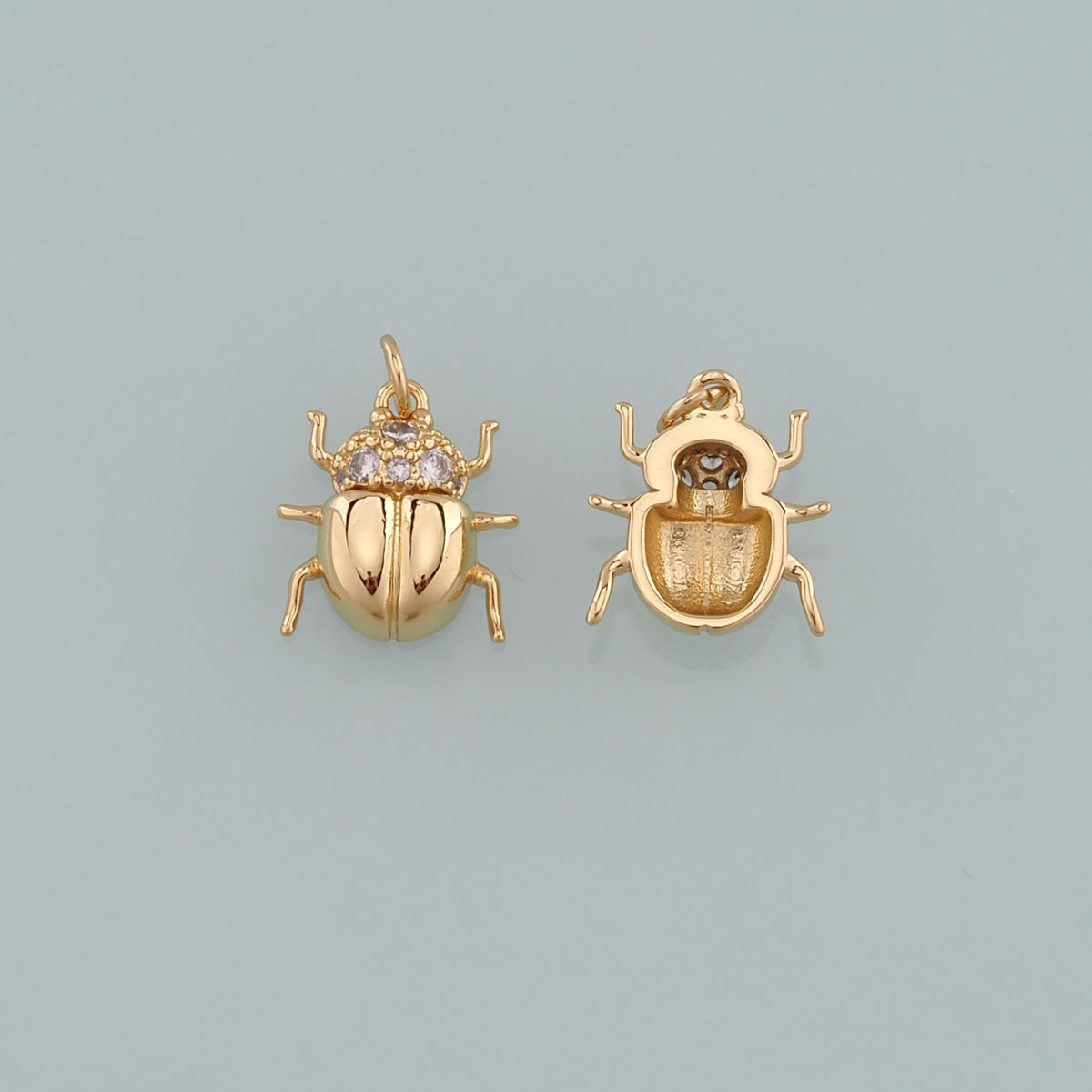 Gold Beetle Charms,18K Gold Filled Beetle Pendant,CZ Micro Pave Insect Charm Bracelet Necklace for DIY Jewelry Making Supply