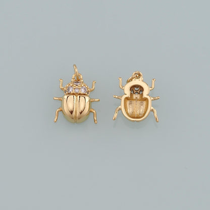 Gold Beetle Charms,18K Gold Filled Beetle Pendant,CZ Micro Pave Insect Charm Bracelet Necklace for DIY Jewelry Making Supply