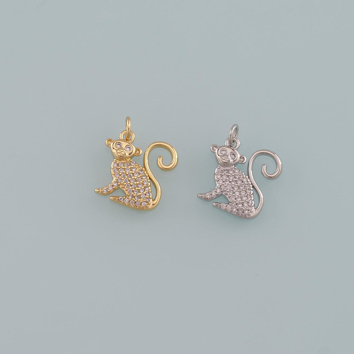 Gold Zoo Charms,18K Gold Filled Monkey Pendant,CZ Micro Pave Monkey Charm Bracelet Necklace for DIY Jewelry Making Supply