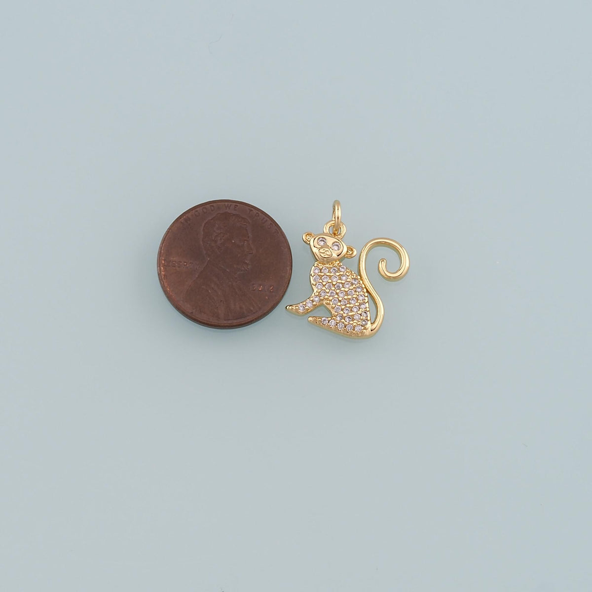 Gold Zoo Charms,18K Gold Filled Monkey Pendant,CZ Micro Pave Monkey Charm Bracelet Necklace for DIY Jewelry Making Supply