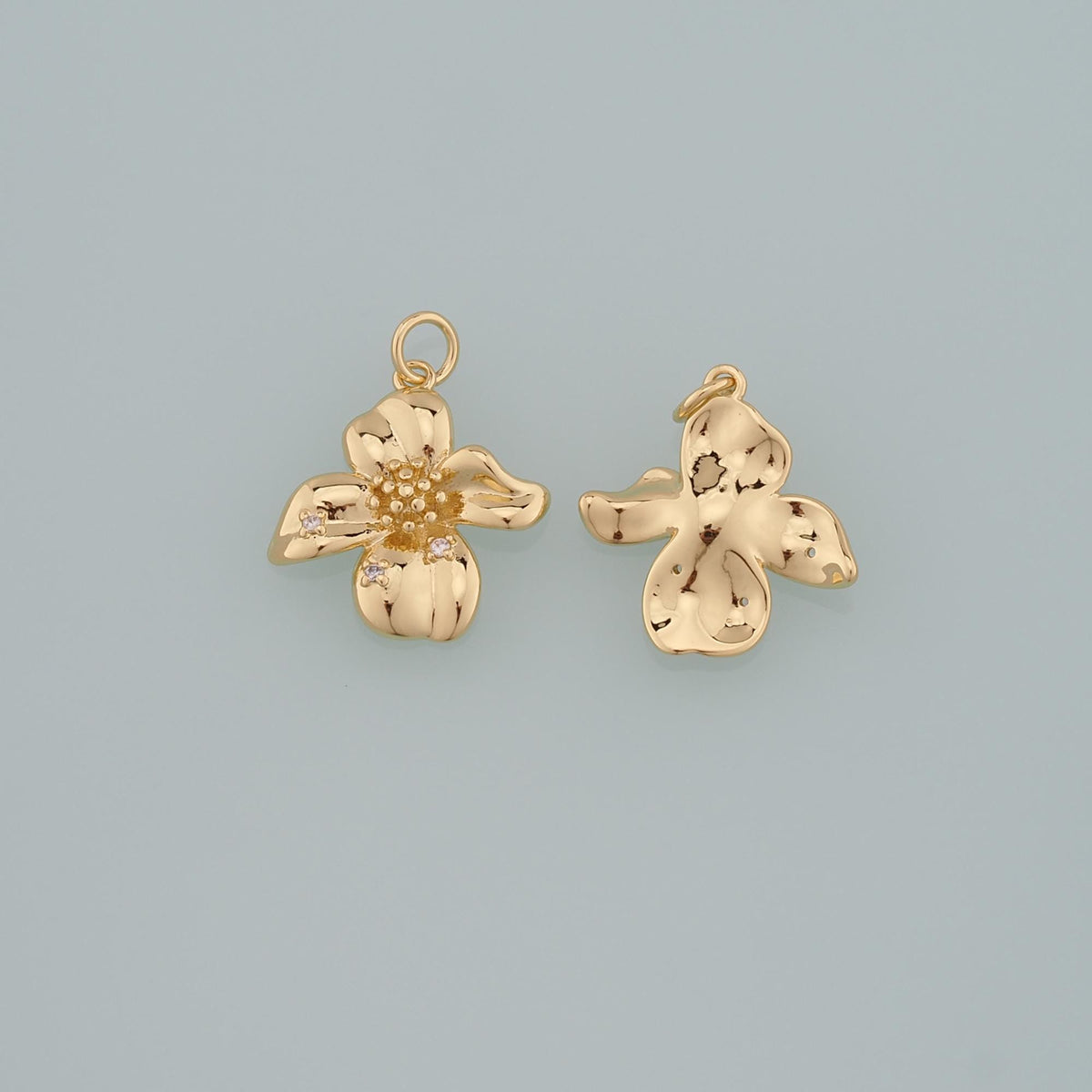 18K Gold Filled Cubic Zirconia Flower Charm Pendant for Jewelry Making