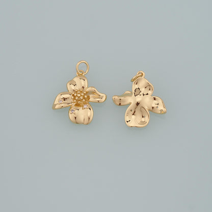 18K Gold Filled Cubic Zirconia Flower Charm Pendant for Jewelry Making