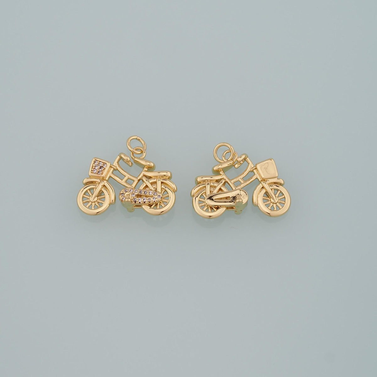 Gold Sports Charms,18K Gold Filled Bicycle Pendant,CZ Micro Pave Bicycle Charm Bracelet Necklace for DIY Jewelry Making Suppl