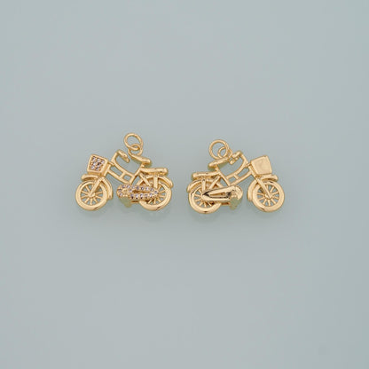 Gold Sports Charms,18K Gold Filled Bicycle Pendant,CZ Micro Pave Bicycle Charm Bracelet Necklace for DIY Jewelry Making Suppl