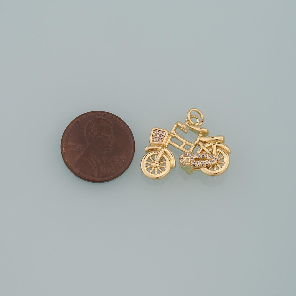 Gold Sports Charms,18K Gold Filled Bicycle Pendant,CZ Micro Pave Bicycle Charm Bracelet Necklace for DIY Jewelry Making Suppl