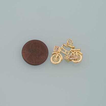 Gold Sports Charms,18K Gold Filled Bicycle Pendant,CZ Micro Pave Bicycle Charm Bracelet Necklace for DIY Jewelry Making Suppl