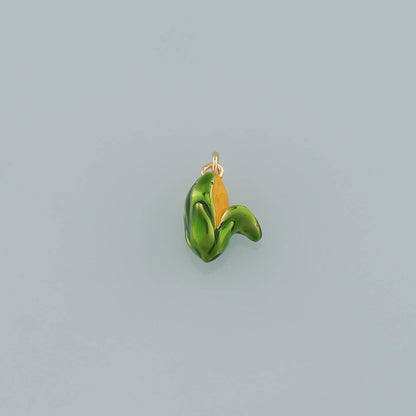 Gold Vegetable Charms,18K Gold Filled Corn Pendant,Enamel Corn Charm Bracelet Necklace for DIY Jewelry Making Supply