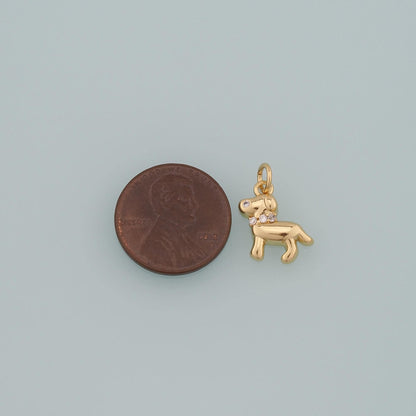 18K Gold Filled Cubic Zirconia Dog Charm Pendant for Jewelry Making