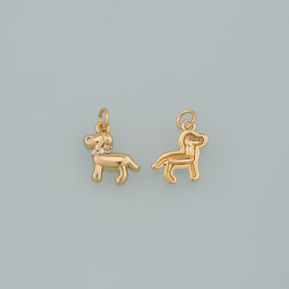 18K Gold Filled Cubic Zirconia Dog Charm Pendant for Jewelry Making