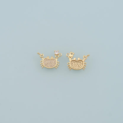 Gold Marine Life Charms,18K Gold Filled Crab Pendant,CZ Micro Pave Crab Charms Bracelet Necklace for DIY Jewelry Making Suppl