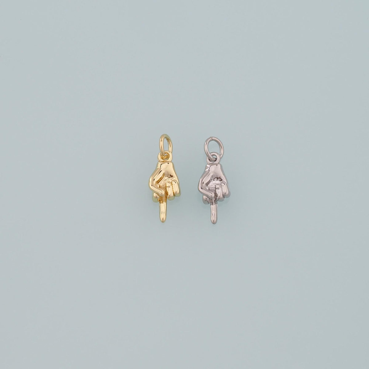 Gold Hand Charms,18K Gold Filled Gesture Pendant,Middle finger Hand Charm Bracelet Necklace for DIY Jewelry Making Supply