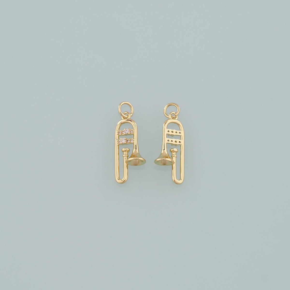 Gold Musical Instrument Charms,18K Gold Filled Trombone Pendant,CZ Micro Pave Trombone Charm Bracelet Necklace for DIY Jewelr