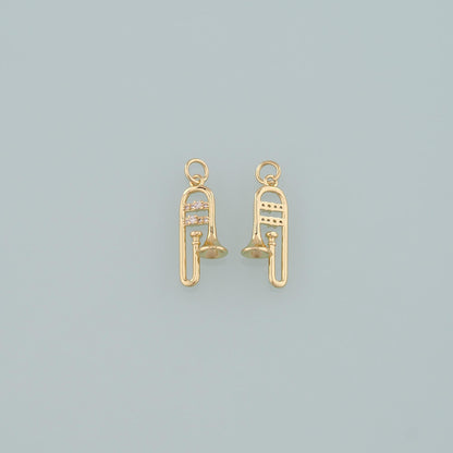 Gold Musical Instrument Charms,18K Gold Filled Trombone Pendant,CZ Micro Pave Trombone Charm Bracelet Necklace for DIY Jewelr