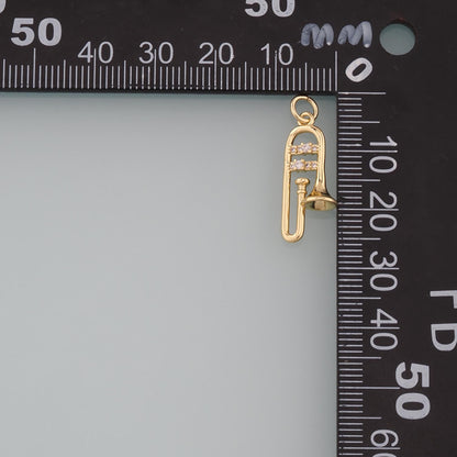 Gold Musical Instrument Charms,18K Gold Filled Trombone Pendant,CZ Micro Pave Trombone Charm Bracelet Necklace for DIY Jewelr