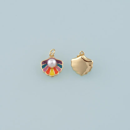Gold Shell Charms,18K Gold Filled Pearl Scallop Pendant,Enamel Conch Shell Charm Bracelet Necklace for DIY Jewelry Making Sup